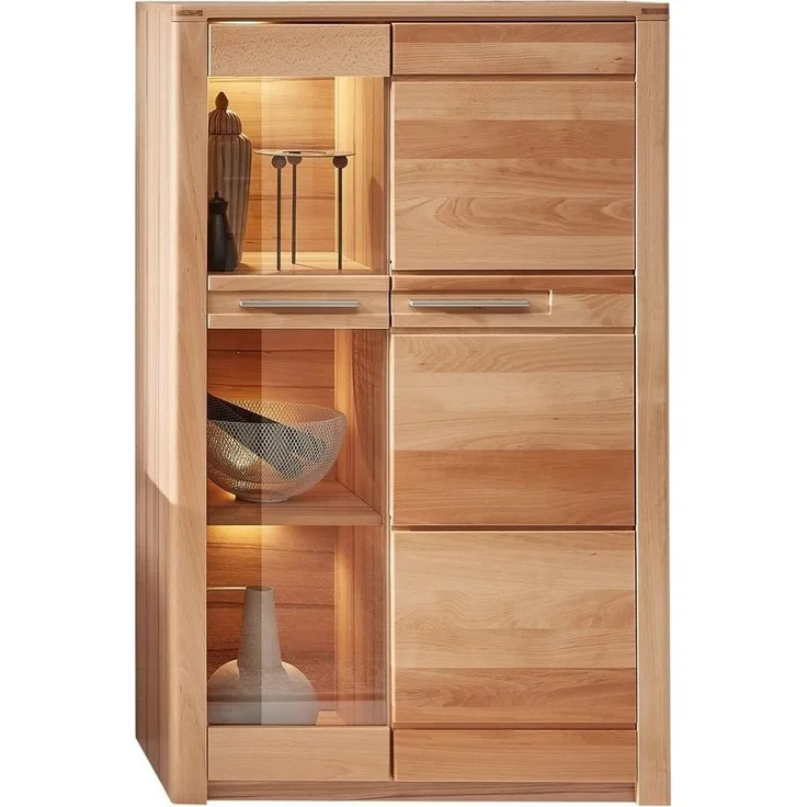 Highboard NATURE ONE Front Kernbuche Massivholz - mit LED Beleuchtung