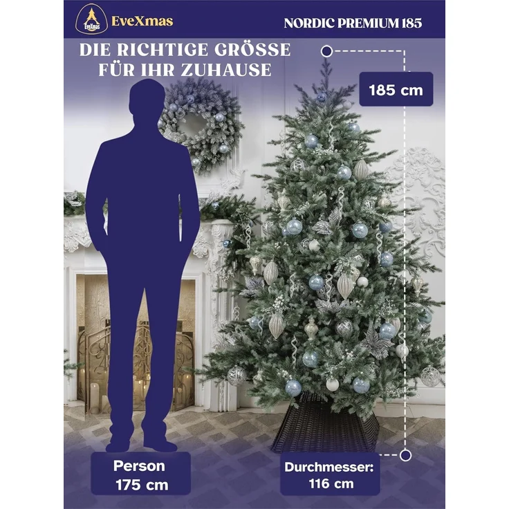 EveXmas Nordic Premium Künstlicher Weihnachtsbaum Grün 185 cm – 686 Astspitzen, inkl. klappbarem Metallständer – Bild 8