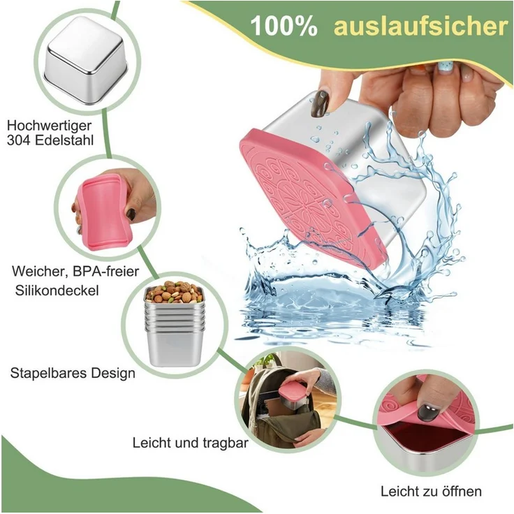 OSTWOLKE Aufbewahrungsdose Kleine Dosen mit Deckel Salat Dressing Container Edelstahl Snack Box (8 St), Auslaufsichere Mini Snackboxen, Joghurtbecher to Go, Klein Metalldosen – Bild 3