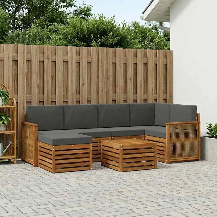 vidaXL Outdoor-Sofagarnitur 7 stk. 5-Sitzer Natur und Anthrazit 3384598 – Bild 1
