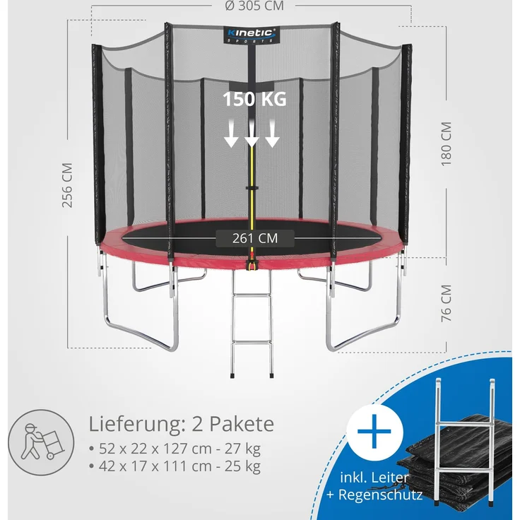 KINETIC SPORTS Trampolin Outdoor 'Salto Plus' - Komplett-Set für Kinder, USA Sprungtuch, Netz, Randpolster, Leiter, Pink-2, Ø 305 cm – Bild 7