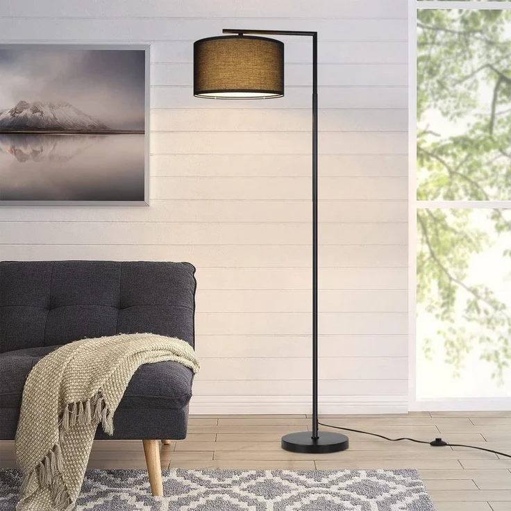 Nettlife Stehlampe Wohnzimmer Vintage Weiß/Schwarz Stoffschirm E27 Bogenlampe Leselampe, mit Fußschalter, LED wechselbar, Schlafzimmer Wohnzimmer Arbeitszimmer – Bild 5