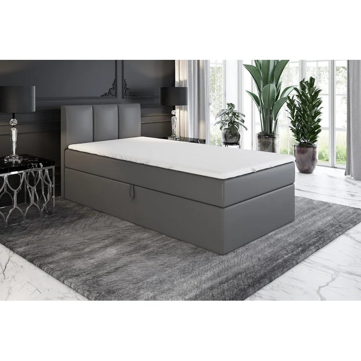A&J MöbelLand GmbH Boxspringbett Einzelbett NASI mit Bettkasten, Topper und gepolstertem Kopfteil. (Boxspringbett mit Bettkasten und gepolstertem Kopfteil. Gratis Topper – nur jetzt erhältlich!, Kostenlose Lieferung! TOP ANGEBOT), Länge 208 cm Höhe 106 cm – Bild 5