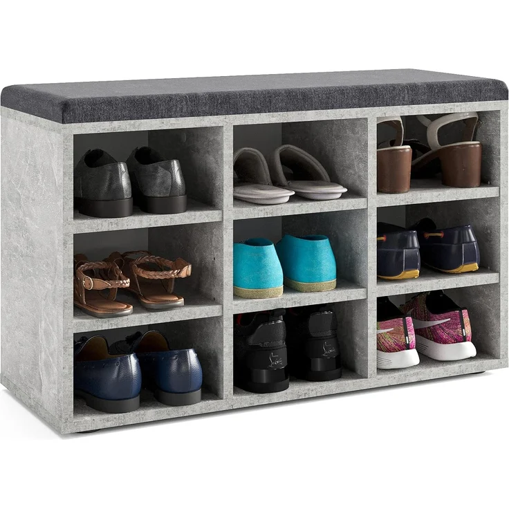 KOMTO Schuhbank Schuhregal mit Sitzfläche mit Stauraum, Sofia 80 x 50 x 30 cm Beton