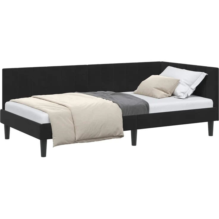 vidaXL Eckbettgestell mit Kopfteil Schwarz 90 cm x 190 cm Samt 42016343 – Bild 1
