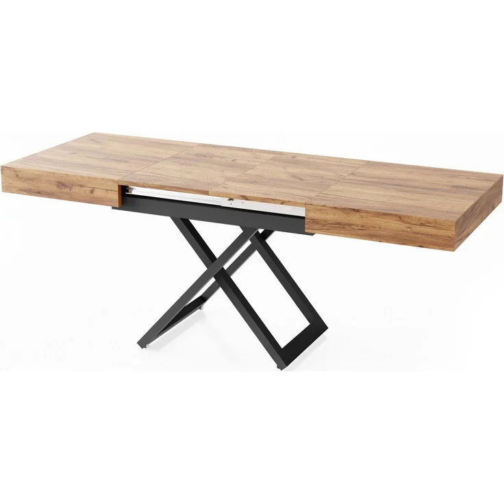 WFL GROUP Couchtisch Cavetta U höhenverstellbar ausziehbar mit schwarzen Metallbeinen (erhältlich in einer Größe – 120x80x27-76 cm, ausziehbar auf 200 cm), industrial Tisch in Holzoptik für Küche, Esszimmer oder Wohnzimmer – Bild 3