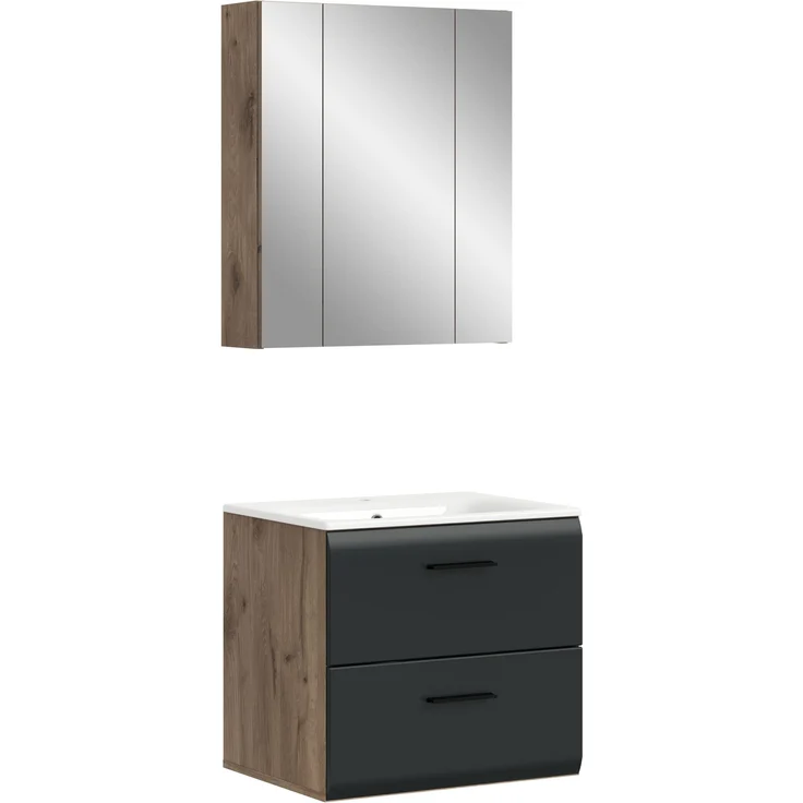 Badezimmer-Set >Ice< in Nox Oak / Schwarz - 60x185x46cm (BxHxT) – Bild 2