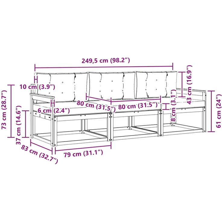 vidaXL Outdoor-Sofagarnitur 3 stk. 3-Sitzer Natur und Hellgrau 3367114 – Bild 8