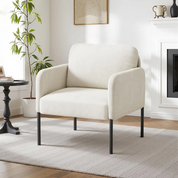 COLAMY Gepolsterter Ohrensessel aus Samt – Moderner Lounge-Sessel mit weicher Rückenlehne, Komfortabler Sessel für Wohnzimmer, Schlafzimmer, Apartment & Leseecke, Beige – Bild 1