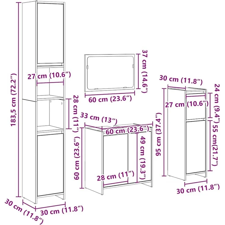 vidaXL 4-tlg. Badmöbel-Set Altholz-Optik Holzwerkstoff 3328555 – Bild 10