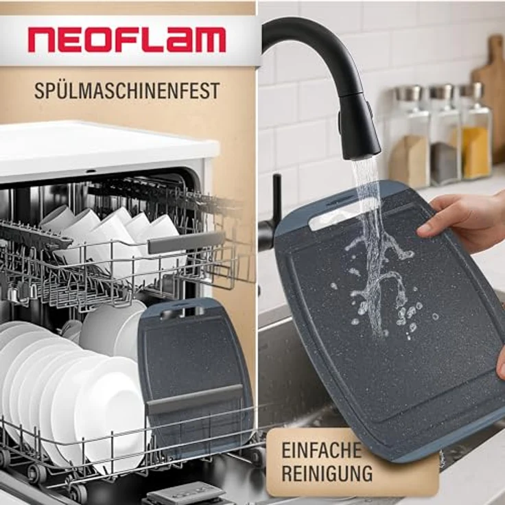 NEOFLAM® Schneidebrett BiJu Antibakterielles Schneidebrettset, 3tlg. - Granitschwarz/Grau, Kunststoff (PP), (3-St) – Bild 4