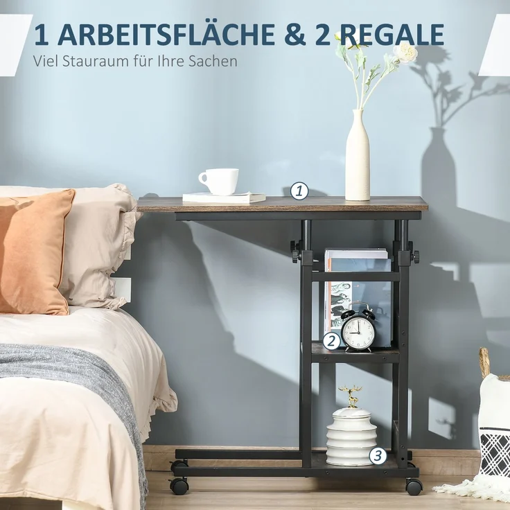 HOMCOM Beistelltisch, E1 Spanplatte, Metall, Kunststoff, Braun, 80L x 40B x 82H cm – Bild 5