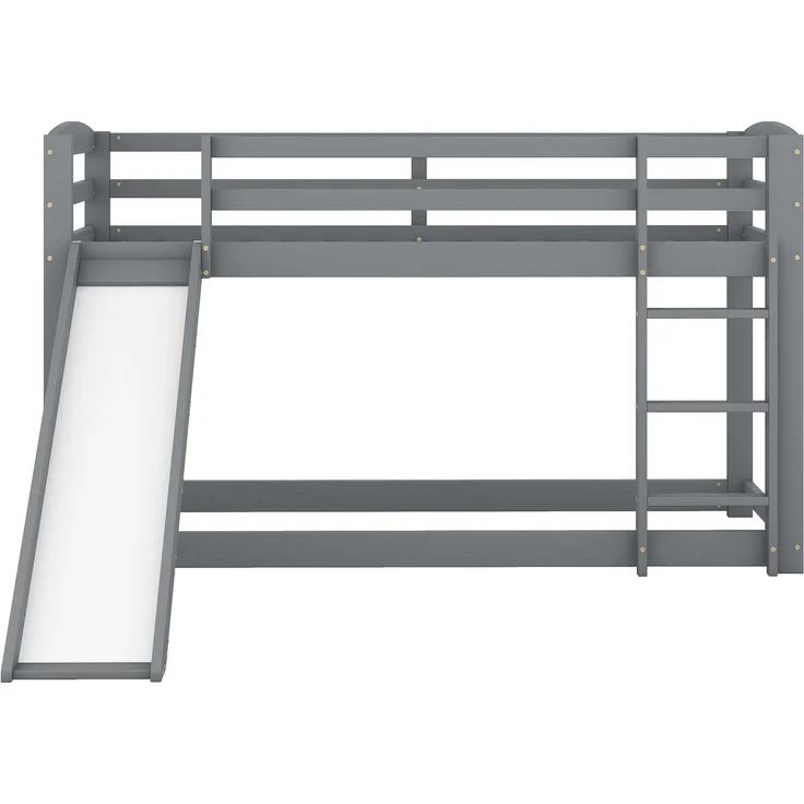 Etagenbett Kinderbett mit Rutsche 90x200 cm, Doppelstockbett für Jugendliche, platzsparendes Hochbett mit Geländer, Leiter beidseitig montierbar,Grau – Bild 10