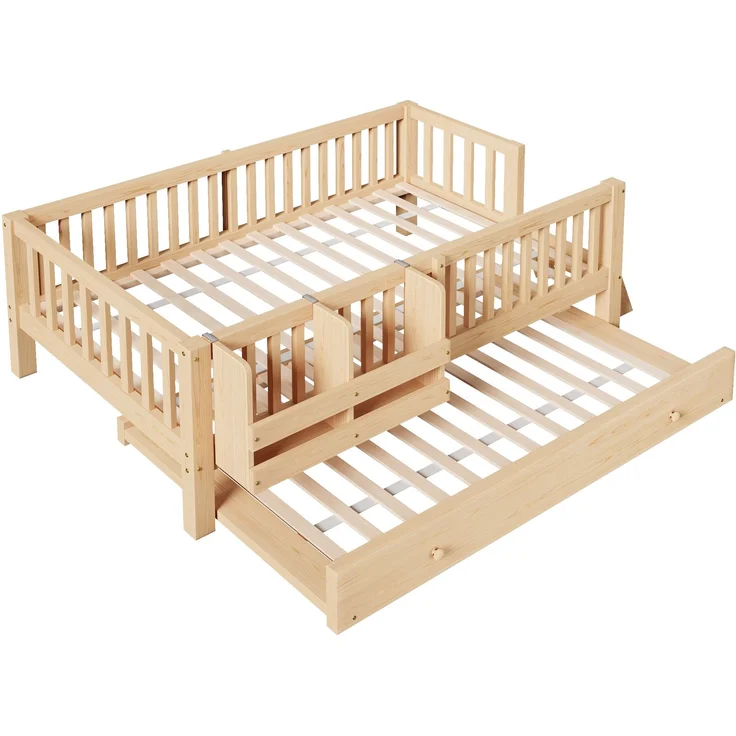 ZUBALIYA Holzbett 90 x 200 cm – Ausziehbett, flexible Montage, Geländer, MDF, Kiefer, Holzfarbe – Bild 13
