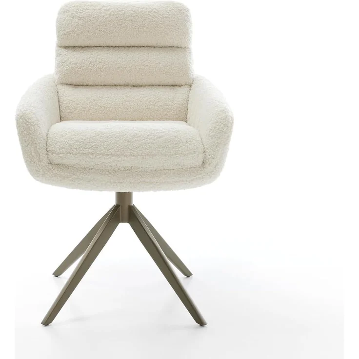 Drehstuhl Abelia-Flex mit Armlehnen Teddystoff Beige Kreuzgestell breit Effektfinish Titan 360° drehbar Wippfunktion – Bild 3