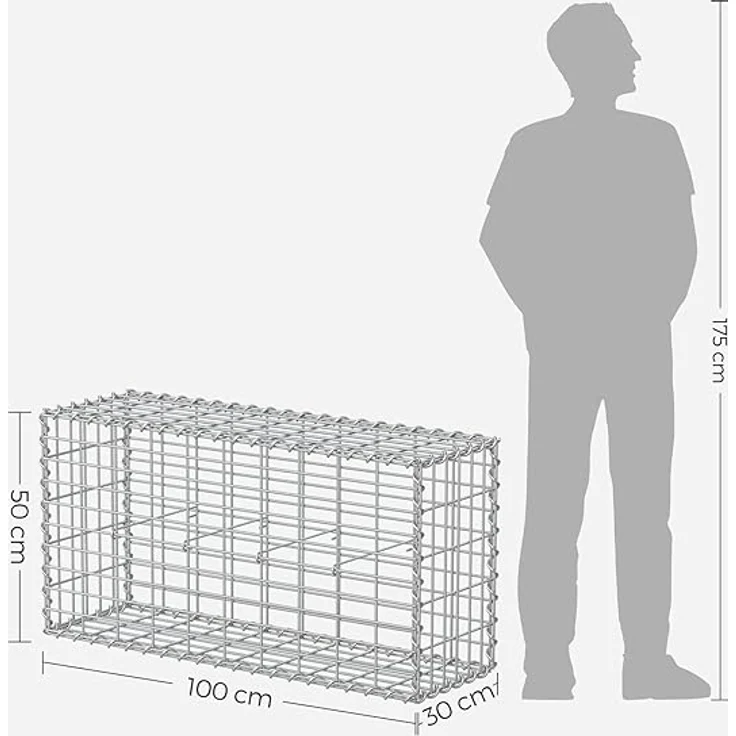 SONGMICS GabioneGabionenkorb,100 x 50 x 30 cm, 4er Set, Metall-Steinkorb mit 5 x 10 cm Maschenweite für Mauersteine, verzinkt, Steingabione Mauer, silber GGB453 – Bild 4