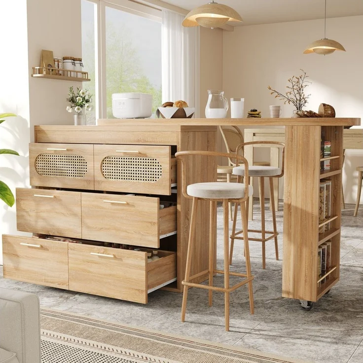 MODFU Bartisch 360° Drehbarer Bartisch,Kücheninsel, Reversibel Tisch (PE Rattan Türen, mit Kippsicherung, viel Stauraum, 1-St) – Bild 5