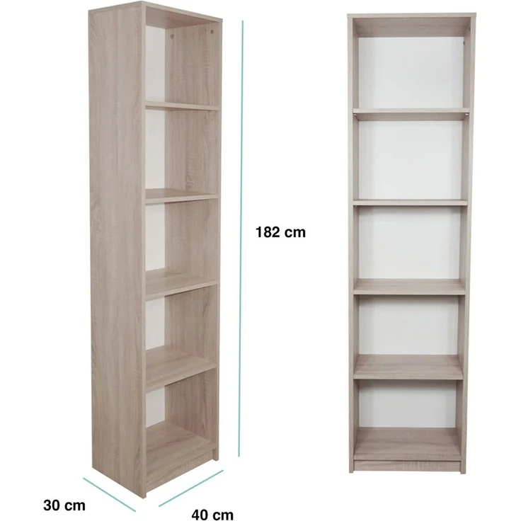 Home Collective Bücherregal Aktenregal Standregal Raumteiler mit 5 offenen Fächern aus MDF Holz, in sonoma, Breite 40 cm – Bild 2