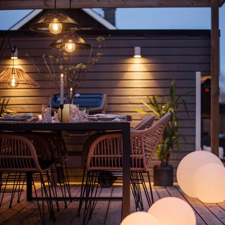 Outdoor Lampenschirm ,Vide' in Rattan-Optik, schwarz, klein – Bild 3