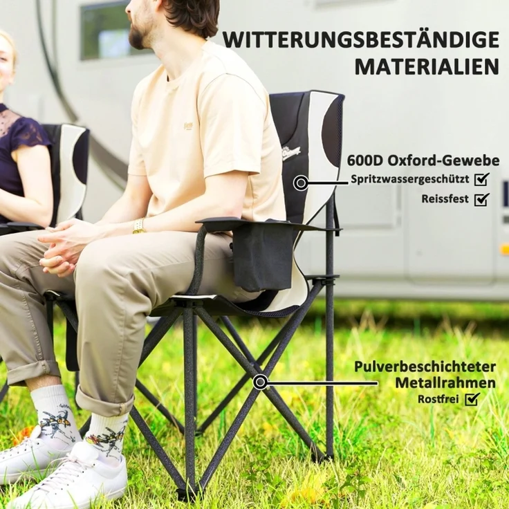 JARDJ 2er Set Faltstuhl faltbar Campingstuhl mit Armlehnen Getränkehalter Kopfstütze Kühltasche Outdoor Klappstuhl bis 120kg belast gepolstert Angelstuhl Gartenstuhl für Garten Camping – Bild 5