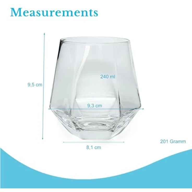 Intirilife Gläser-Set, 4-tlg, Glas, Trinkglas Set Wasserglas Saftglas Becher Kristallglas 240ml Hexagon – Bild 4
