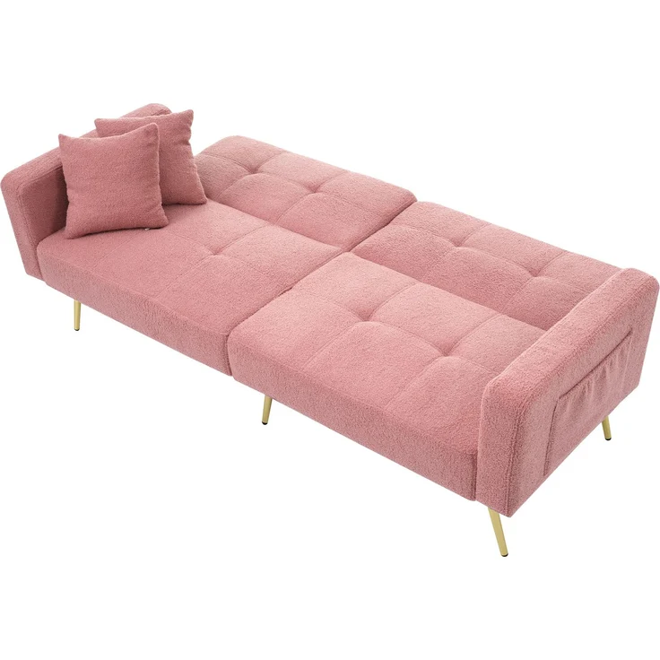 Wohnora-Schlafsofa mit Bettfunktion, verstellbarem Winkel, goldenen Beinen, mit Kissen und seitlichen Aufbewahrungstaschen,H 72cm x T 175cm x B 64cm,Rosa – Bild 2