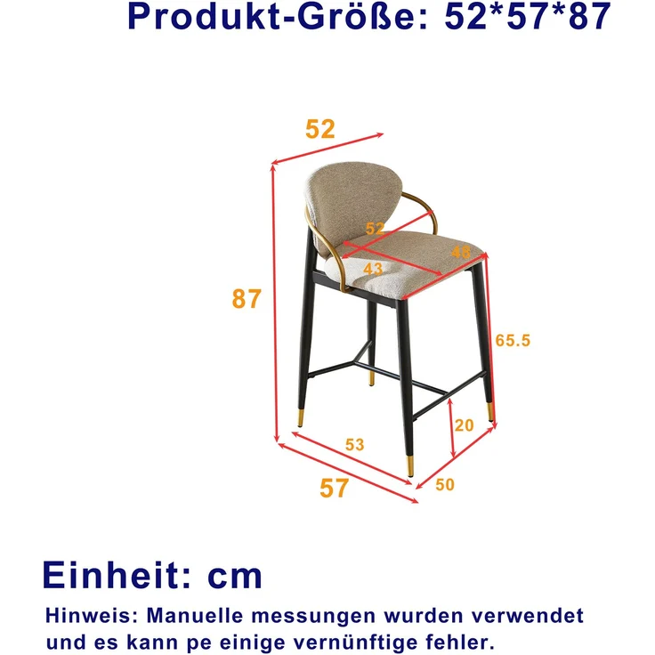 2er Set Barhocker in Hellbraun Chenille, Höhenverstellbar,Schwarz-Gold Kontrastfarbe Hohe Stühle mit Rückenlehne & Beinstütze, Geeignet für Kücheninsel & Bar--Schwarz, Gold, Hellbraun--87x58x29cm--YOUDENOVA – Bild 2