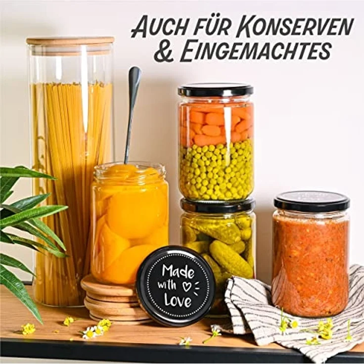 Praknu Einmachglas 12er - Set Einmachgläser mit Schraubdeckel 500 ml - Marmeladengläser, Glas, (Set, 12-tlg), Mit Etiketten & Stift - Luftdicht - Spülmaschinenfest – Bild 6