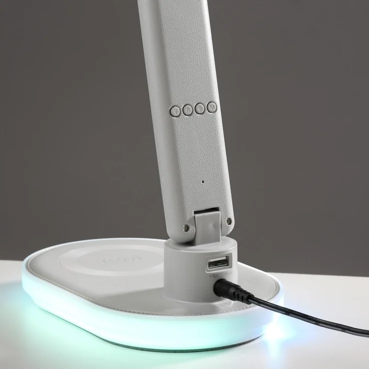 JUST LIGHT LED Schreibtischlampe TINA, H 54 cm, 2-flammig, Weiß, Kunststoff, Anpassung der Farbtemperatur, Dimmfunktion, RGB-Farbwechsel, LED fest integriert, Extra-Warmweiß, Neutralweiß, Touchsensor, Handyladefunktion, Zeitanzeige – Bild 5