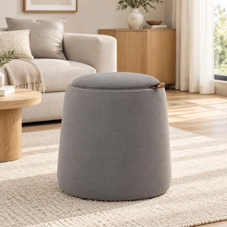 Hocker 44x44x47,5 cm in Dunkelgrau, Samtoptik mit Stauraum und Wendedeckel