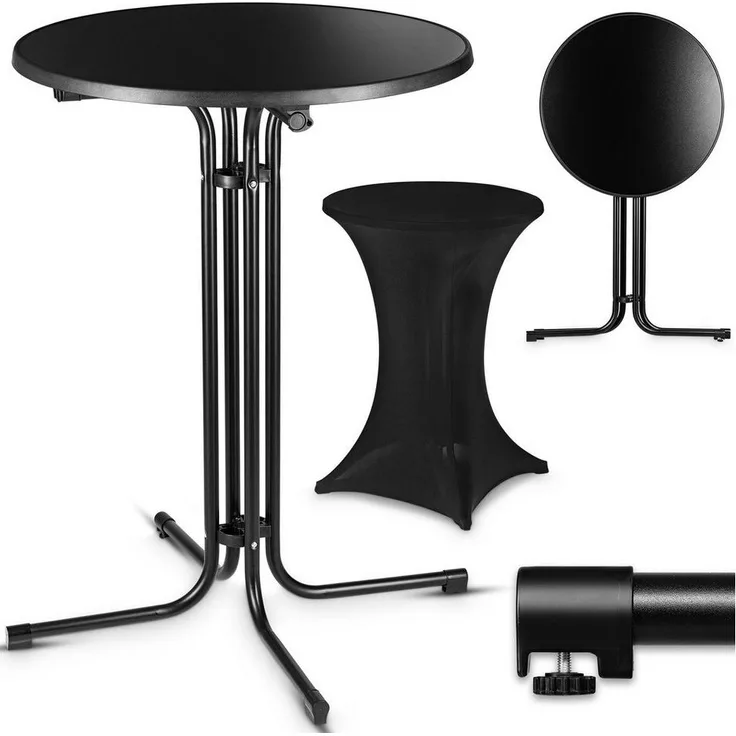 VESKA Stehtisch Ø 80cm inkl. Husse, Gastro Bistrotisch (klappbar Indoor & Outdoor, höhenverstellbare Füße, Klapptisch rund), Partytisch, Empfangstisch, Gartentisch wetterfest
