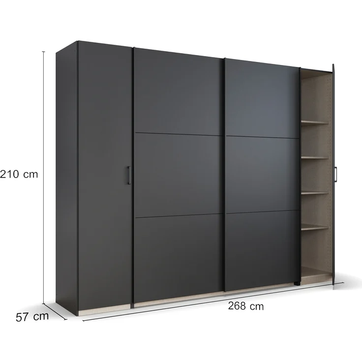 rauch Kleiderschrank, Dreh- und Schwebetürenschrank KRONACH, 4-türig, Grau metallic, 268 x 210 x 59 cm – Bild 4