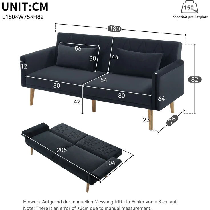 ZUBALIYA Schlafsofa 75x82 cm, mit Samtbezug, mit breiten Armlehnen, mit Schaumstoffpolsterung, ohne aufwendige Montage – Bild 11
