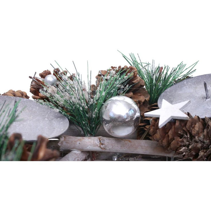 Adventskranz HWC-M15, Adventsgesteck Tischkranz Weihnachtsdeko Tischdeko, Holz MVG silber Ø 32cm ~ ohne Kerzen – Bild 4