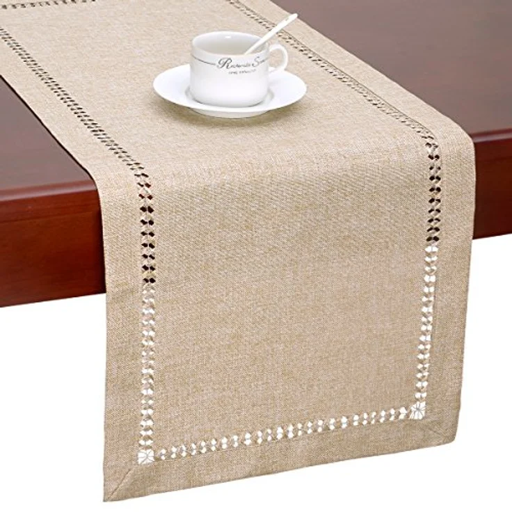 Grelucgo Handgefertigter Tischläufer mit Hohlsaum, rechteckig, 35,6x182,9 cm, Beige – Bild 3