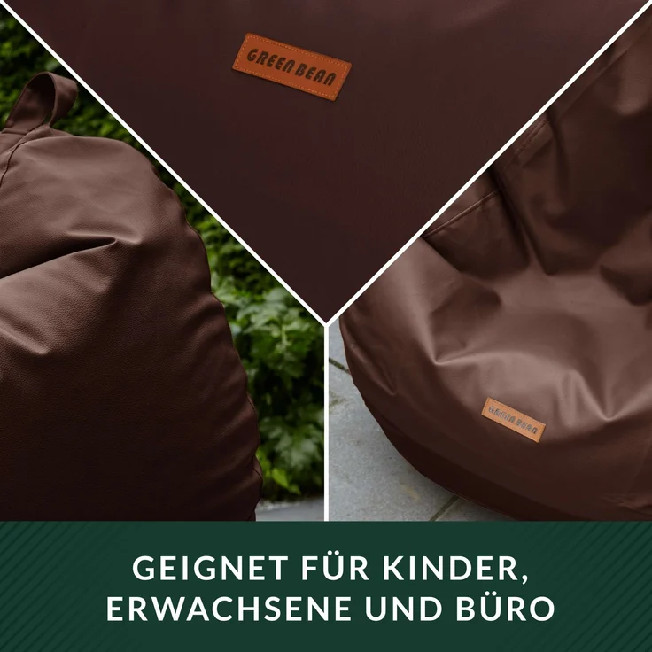 Green Bean® Sitzsack aus Kunstleder mit EPS Perlen Füllung - 90 x 70 cm - Bean Bag - - Dunkelbraun – Bild 3