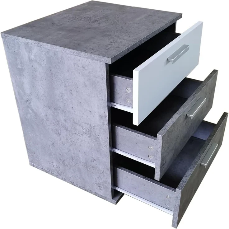 HTI-Living Nachtschrank Nachtkommode 3 Schubladen Nina Beton Weiß 2er-Set (Set, 2-St, 2 Nachtschränke) Nachtschrank Nachttisch – Bild 4