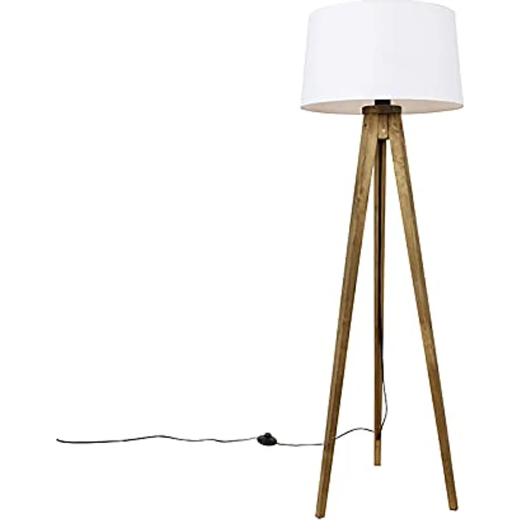 Qazqa Stehlampe Tripod_classic, ohne Leuchtmittel, E27, Weiß, Landhaus, Holz, 1-flammig – Bild 1