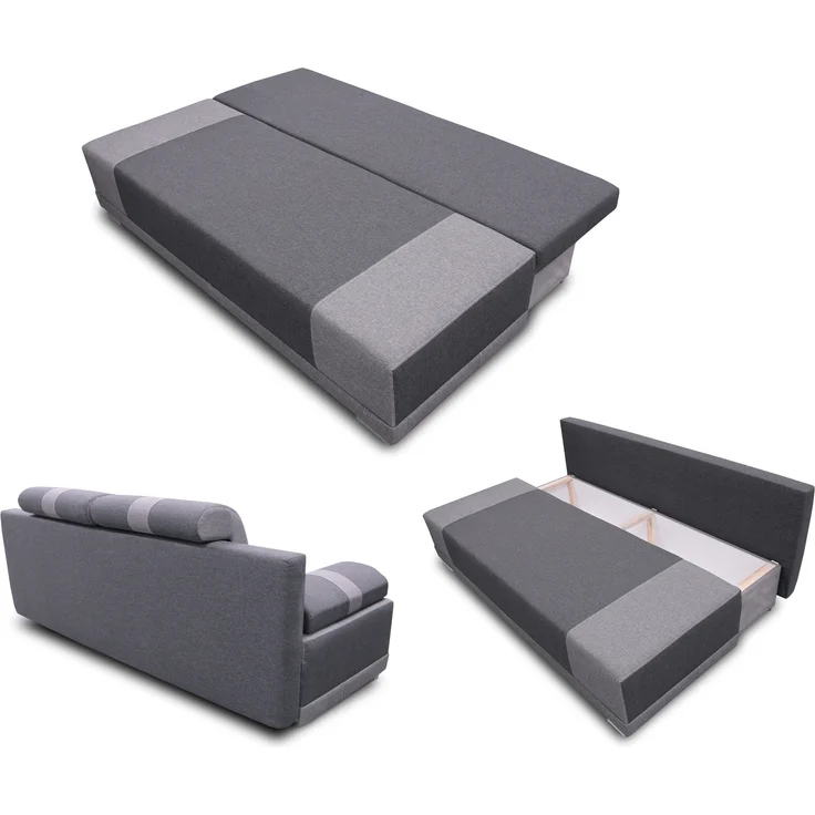 Sofa mit Schlaffunktion Imola - Schlafsofa mit Bettkasten, Couch, Bettsofa, Polstersofa, Klappsofa, Sofagarnitur (Grau (Sawana 05 + Sawana 21)) – Bild 3