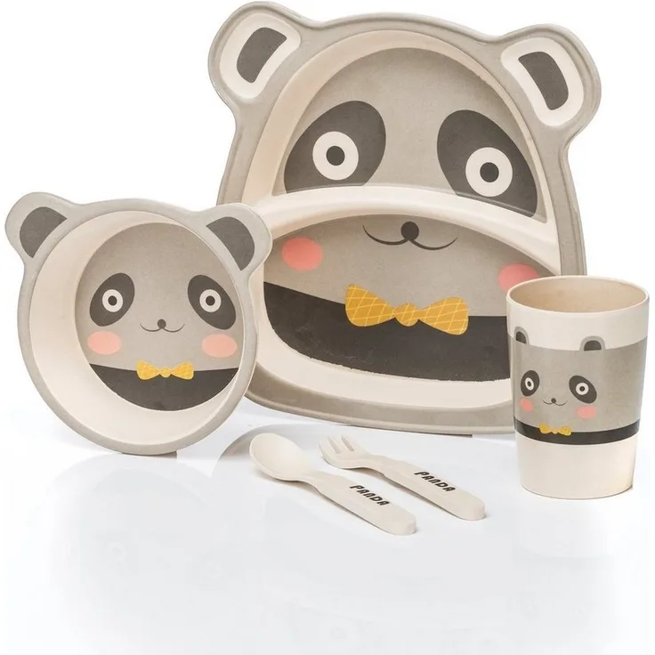 all Kids United Kindergeschirr-Set ALL KIDS UNITED 5-tlg. Kindergeschirr-Set mit Tier-Motiv (5-tlg), BPA-freier Kunststoff, Teller, Schüssel, Besteck, Becher