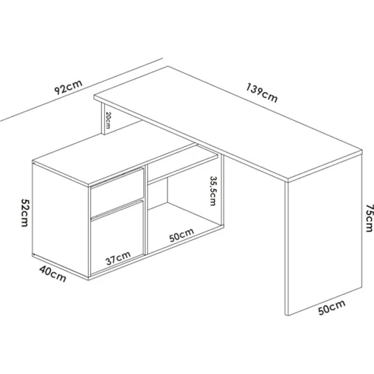 Dmora - Gardena-Schreibtisch, Schreibtisch mit Mehreren Positionen für das Büro oder Schlafzimmer, Mehrzweck-Ecktisch, 139 x 92 x 75 cm, Weiß – Bild 3