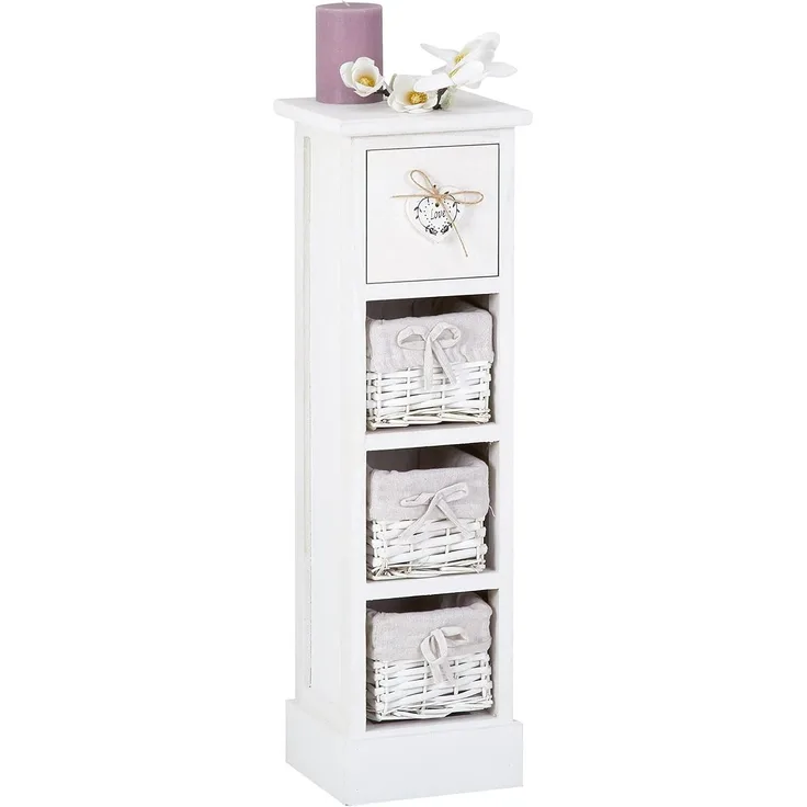 CARO-Möbel Blumenregal Flower Schubladenregal Standregal in weiß mit 1 Schublade und 3 Körben