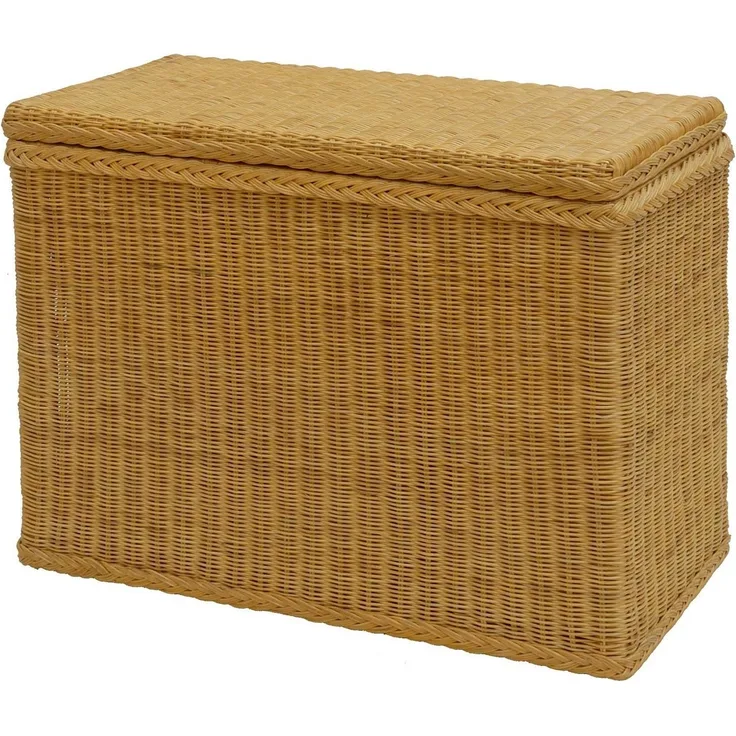 Krines Home Wäschesortierer Rattan Wäschekorb 3 Fächer Wäschesammler Wäschesortierer Unterteilung, mit Deckel und drei Unterteilungen