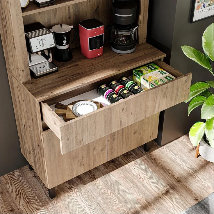 Roomart Küchenregal VENEDIK Küchenschrank 90 cm, Buffet, Schublade in 4 Farben, mit Beleuchtung, offene Nische, Schublade, Einlegeböden in 4 Farben – Bild 3