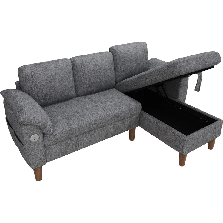 DESVIAE Sofa Ecksofa Hellgrau aus Chenille – 181x88x125 cm – Stauraum, USB-/Type-C-Anschluss – Bild 7