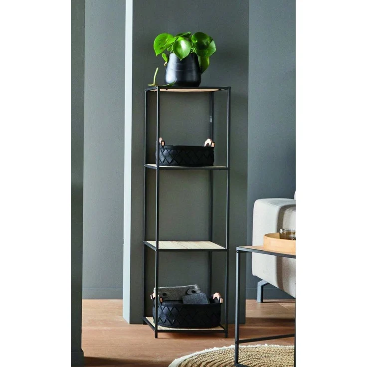 Dekoleidenschaft Standregal "Modern Living" Regal aus Holz & Metall, schwarz, 116 cm hoch, 4 Böden, Wohnzimmerregal, Bücherregal, Küchenregal, Badregal – Bild 1