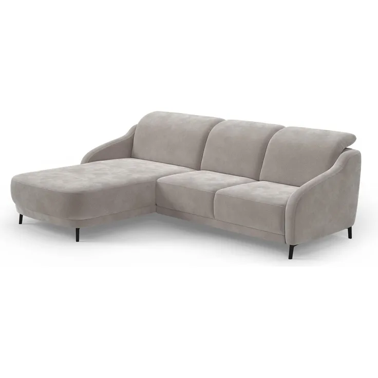CAVADORE Ecksofa Blue/Moderne Eckcouch mit Longchair, Inkl. Kopfteilverstellung, Vorziehsitz motorisch, Klapptisch, USB-Anschluss & mattschwarzen Metallfüßen / 271 x 93 x 191 / Mikrofaser, Hellgrau