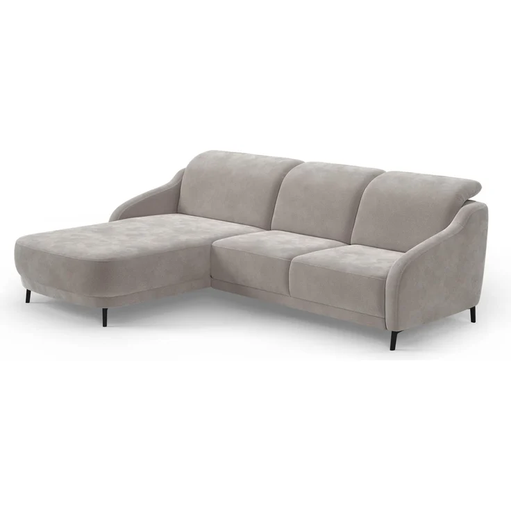 CAVADORE Ecksofa Blue/Moderne Eckcouch mit Longchair, Inkl. Kopfteilverstellung, Vorziehsitz motorisch, Klapptisch, USB-Anschluss & mattschwarzen Metallfüßen / 271 x 93 x 191 / Mikrofaser, Hellgrau