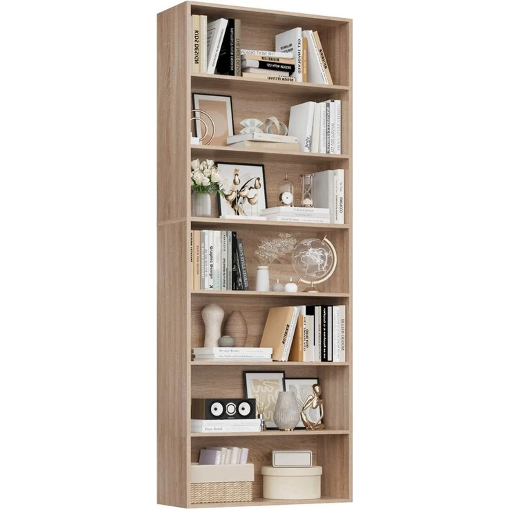Homfa Bücherregal, 210cm Standregal, Bücherschrank mit 7 Fächern, eiche – Bild 1