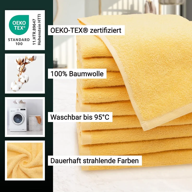 ZOLLNER 10er Set Gästetücher, Baumwolle, 30x50 cm, 420g/qm, gelb – Bild 3